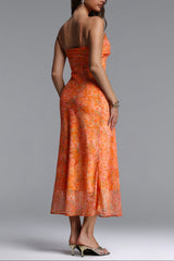 Ienee Sleeveless Ruffle Floral Print Woven Maxi Dress