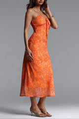 Ienee Sleeveless Ruffle Floral Print Woven Maxi Dress