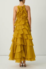 leila Yellow Spaghetti Strap Tiered Ruffle Maxi Dress