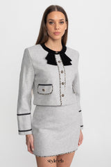 amy Grey Co-Ord Set with Velvet Bow Collar Detail