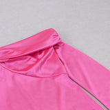 OFF-SHOULDER SATIN COCKTAIL DRESS IN HOT PINK