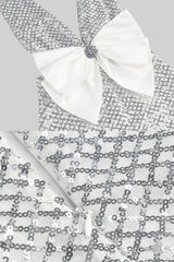 Sequin Maxi Dress With Satin Bow Detail - Light Grey