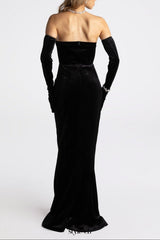 ellen high slit velvet strapless maxi dress in black