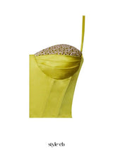 Lemon yellow pleated satin mini Dress