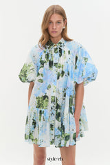 agatha floral print Mini Smock Dress in blue