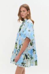agatha floral print Mini Smock Dress in blue