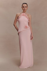helen off-shoulder Chiffon Flower Maxi Dress - Baby Pink