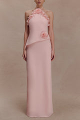 helen off-shoulder Chiffon Flower Maxi Dress - Baby Pink