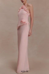 helen off-shoulder Chiffon Flower Maxi Dress - Baby Pink