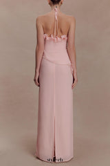 helen off-shoulder Chiffon Flower Maxi Dress - Baby Pink