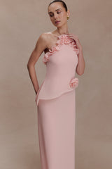 helen off-shoulder Chiffon Flower Maxi Dress - Baby Pink
