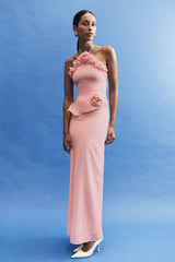 helen off-shoulder Chiffon Flower Maxi Dress - Baby Pink