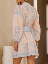 rita Printed Button Down Shirt mini Dress with Belt