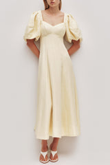 sabrina backless puff sleeve midi dress in yellow