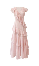RUFFLED MAXI DRESS IN PALE PINK