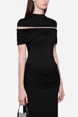megan ruched Knit patchwork maxi dress in black