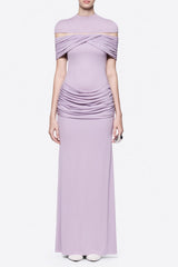 megan ruched Knit patchwork maxi dress in Purple