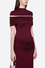 megan ruched Knit patchwork maxi dress in Sangria Red