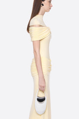 megan ruched Knit patchwork maxi dress in yellow