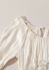 Square neck puff sleeve lace satin maxi dress - white