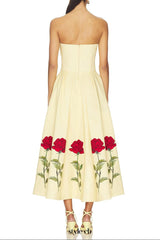 leona Satin Floral print Off-Shoulder Midi Dress