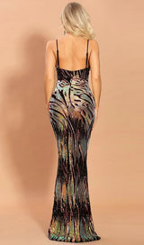 V-NECK EMBELLISHED SEQUIN BACKLESS MAXI DRESS