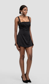 BLACK SATIN MINI DRESS