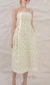 GREEN PRINTED PERAL STRAPS MIDI DRESS