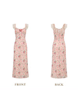 julie floral print lace trim midi dress - pink