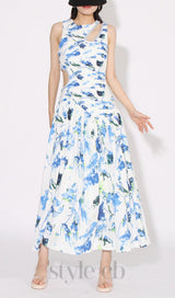 FLORAL CUTOUT MIDI DRESS IN BLUE
