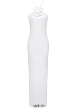 anila Glitter Rosette Halter Sequined Maxi Dress In White