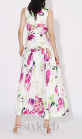 FLORAL CUTOUT MIDI DRESS IN WHITE