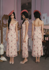 julie floral print lace trim midi dress - pink