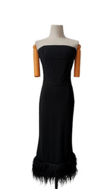 STRAPLESS FEATHER CORSET DRESS IN BLACK Dresses styleofcb