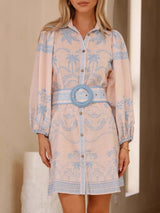 rita Printed Button Down Shirt mini Dress with Belt