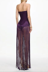 helen Bodysuit Fringe Strapless mini Dress in purple