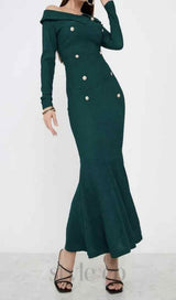 MERMAID LONG SLEEVE MAXI DRESS IN GREEN