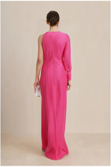 CRYSTAL FLOWER CUTOUT RUCHED DRESS
