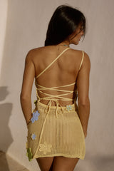 one-shoulder Floral Crochet Mini Dress - yellow