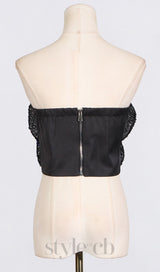 ANINDA SEQUIN FLOWER CROP TOP IN BLACK