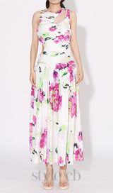 FLORAL CUTOUT MIDI DRESS IN WHITE