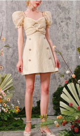 YELLOW BOW DECOR MINI DRESS