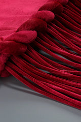 michaelia halterneck Fringe Velvet Dress in Burgundy