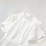 basia Petal Sleeve Cut Out Bow Mini Dress in white