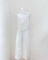 Meeri White Halter Drape Top & Wide-Leg Pants Set