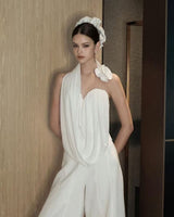Meeri White Halter Drape Top & Wide-Leg Pants Set