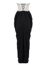 sharon Lace Beaded embellished Strapless Maxi Dress in black