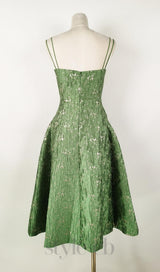 VINTAGE GREEN SUSPENDER JACQUARD MIDI DRESS