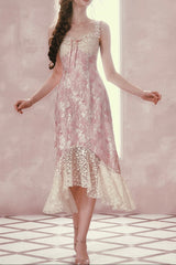 mandy Floral lace embroidery midi dress - pink
