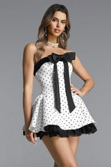 octavia white Bow Polka Dot Woven Strapless Mini Dress